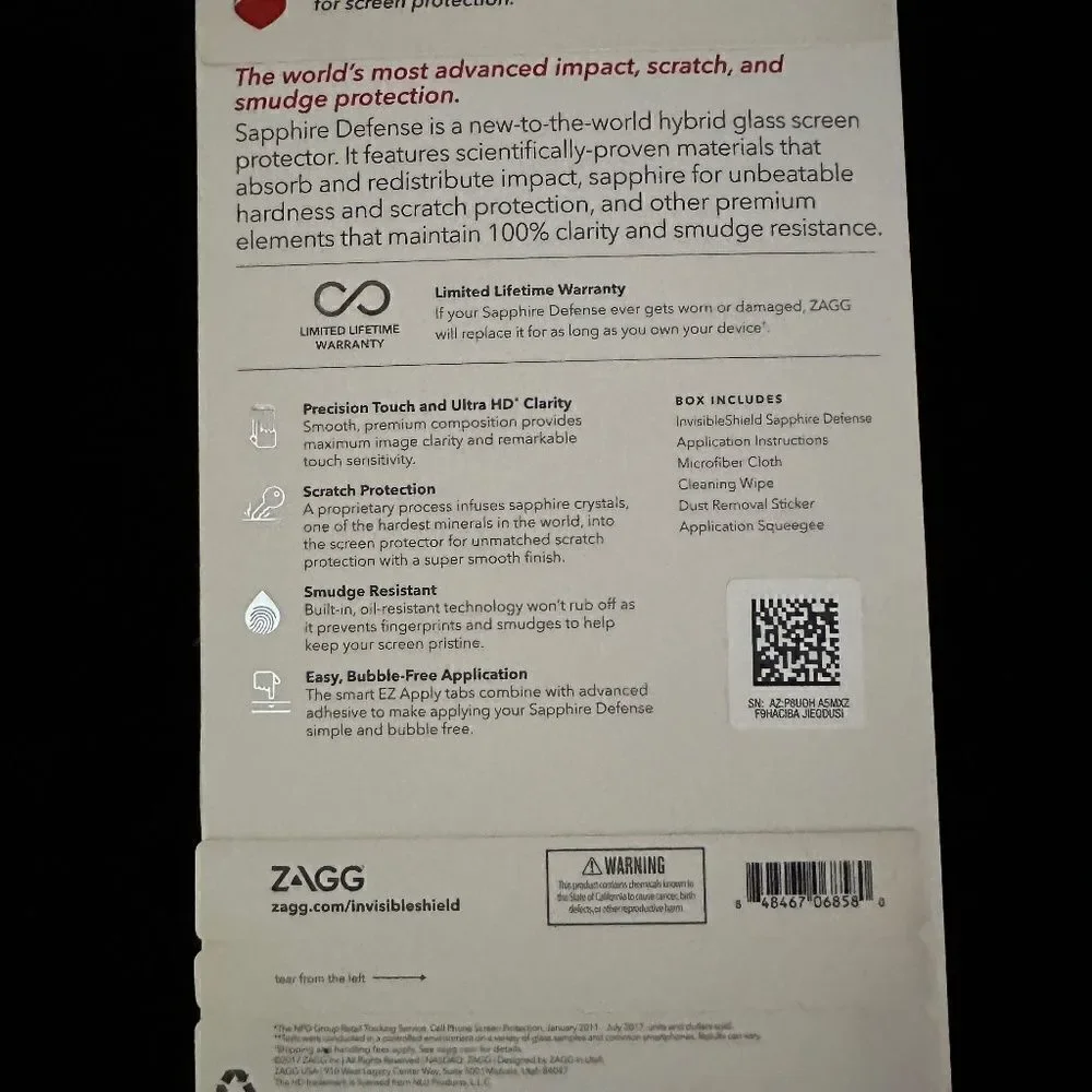 Invisible Shield Sapphire Defense Hybrid glass iPhone X NIB